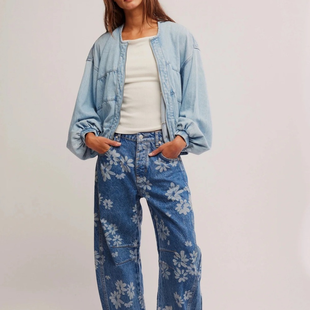 Free People Blue Floral Boyfriend Jeans